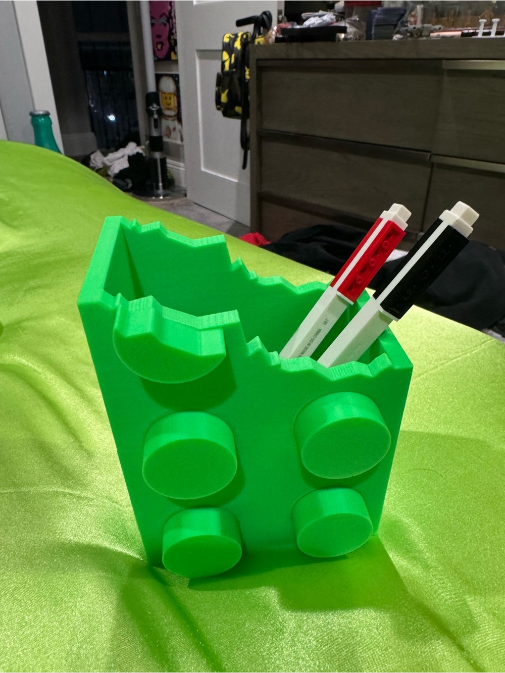 Bright Green Brick-Style pen holder pens